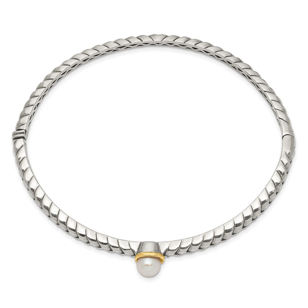 14K/Silver Two Tone Shey Couture Sterling Silver With 14K Accent 6mm Fw Cultured Pearl Hinged Bangle Bracelet