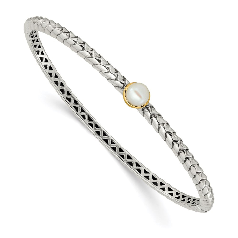 14K/Silver Two Tone Shey Couture Sterling Silver With 14K Accent 6mm Fw Cultured Pearl Hinged Bangle Bracelet
