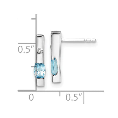 Sterling Silver Rhodium Plated White Ice .02ct. Diamond and Blue Topaz Earrings