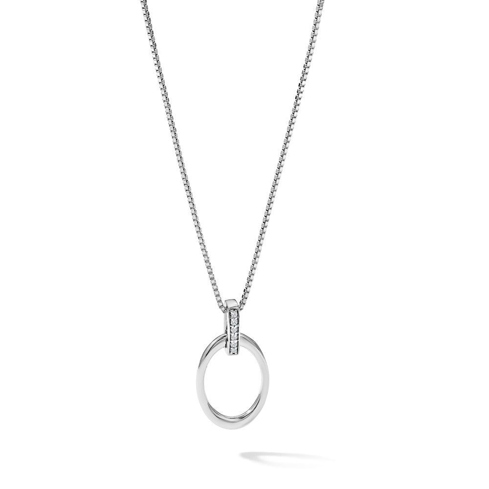 Sterling Silver White Ice Rhodium-Plated 18 Inch Diamond Open Oval Necklace With 2 Extender