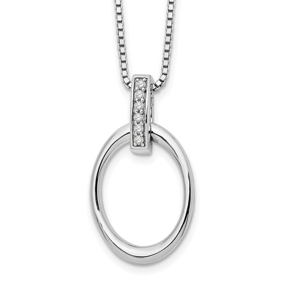 Sterling Silver White Ice Rhodium-Plated 18 Inch Diamond Open Oval Necklace With 2 Extender