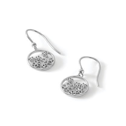White Ice Sterling Silver Rhodium-plated Diamond Flower Shepherd Hook Dangle Earrings