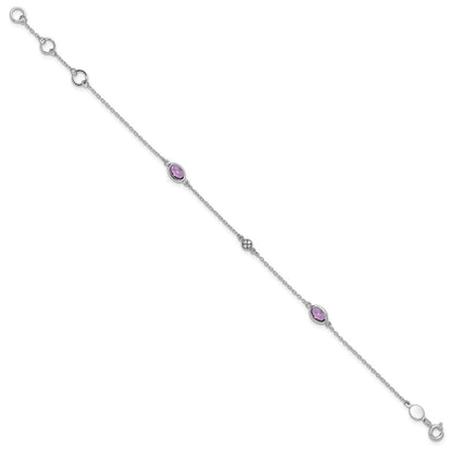 7.25 Inch White Ice Sterling Silver Rhodium-Plated 7.5 Amethyst And Diamond Bracelet With 1.25 Extender