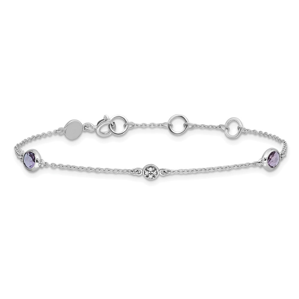 7.25 Inch White Ice Sterling Silver Rhodium-Plated 7.5 Amethyst And Diamond Bracelet With 1.25 Extender