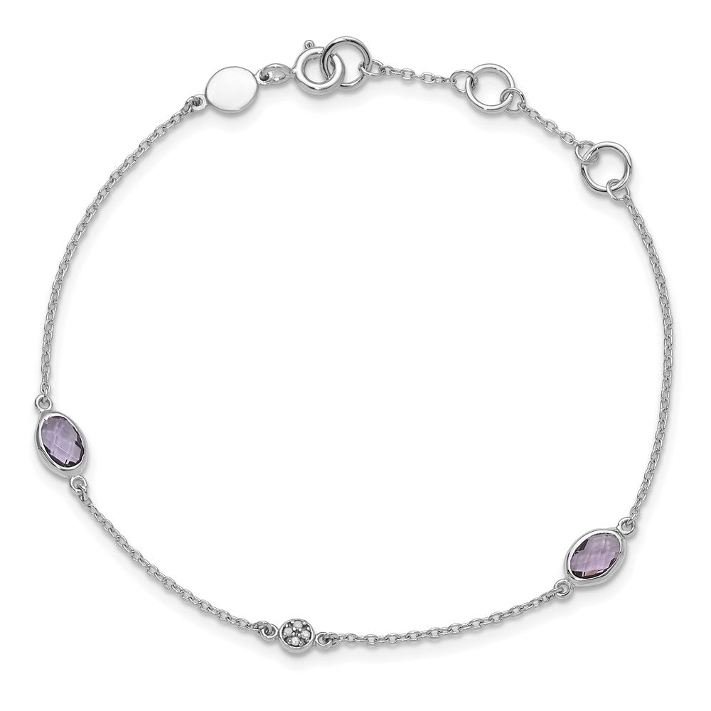 7.25 Inch White Ice Sterling Silver Rhodium-Plated 7.5 Amethyst And Diamond Bracelet With 1.25 Extender
