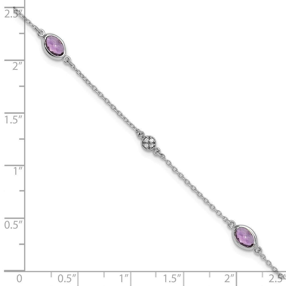 7.25 Inch White Ice Sterling Silver Rhodium-Plated 7.5 Amethyst And Diamond Bracelet With 1.25 Extender