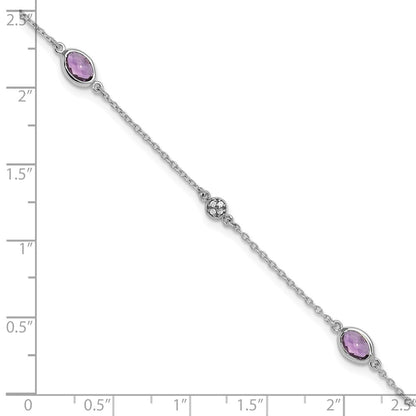7.25 Inch White Ice Sterling Silver Rhodium-Plated 7.5 Amethyst And Diamond Bracelet With 1.25 Extender
