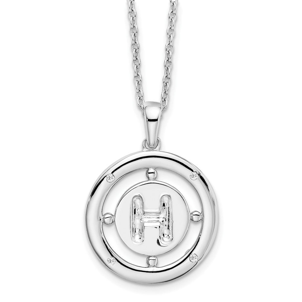 Sterling Silver White Ice Rhodium-Plated 18 Inch Diamond Letter H Initial Necklace With 2 Extender