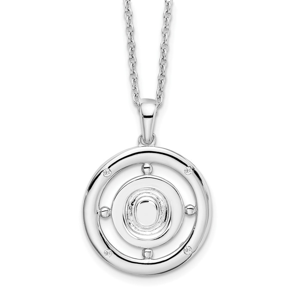 Sterling Silver White Ice Rhodium-Plated 18 Inch Diamond Letter O Initial Necklace With 2 Extender