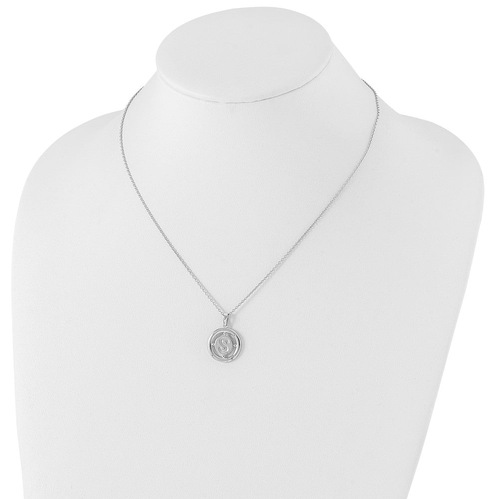 Sterling Silver White Ice Rhodium-Plated 18 Inch Diamond Letter S Initial Necklace With 2 Extender