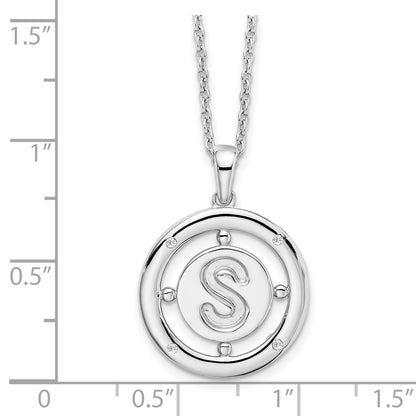 Sterling Silver White Ice Rhodium-Plated 18 Inch Diamond Letter S Initial Necklace With 2 Extender