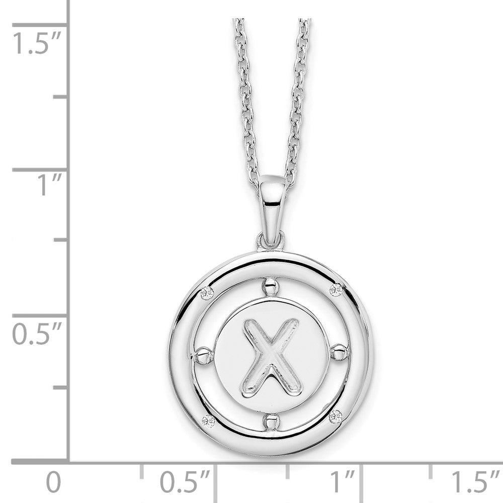 Sterling Silver White Ice Rhodium-Plated 18 Inch Diamond Letter X Initial Necklace With 2 Extender