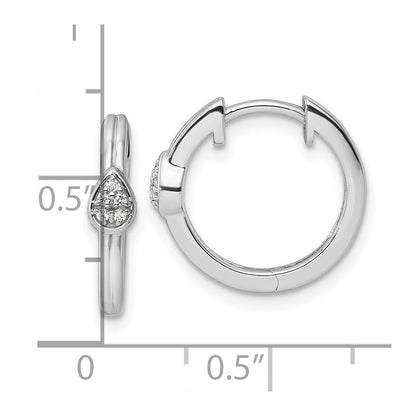 Sterling Silver White Ice Rhodium Plated Diamond Teardrop Hinged Hoop Earrings