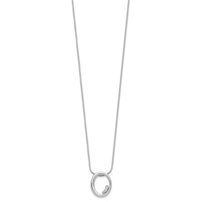 Sterling Silver Rhodium Plated White Ice .03ct Diamond Oval w/2IN Ext Necklace