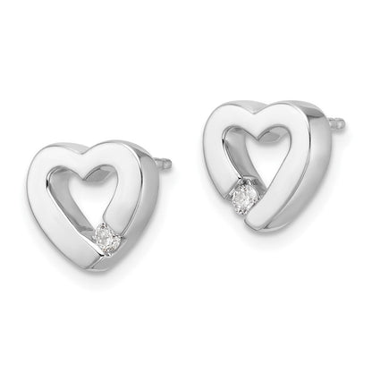 Sterling Silver Rhodium Plated White Ice .08ct Diamond Heart Earrings
