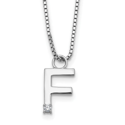 Sterling Silver Rhodium Plated White Ice .03 Diamond Initial F w/2in Ext. Necklace