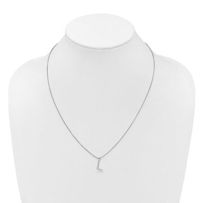 Sterling Silver Rhodium Plated White Ice .03 Diamond Initial L w/2in Ext. Necklace