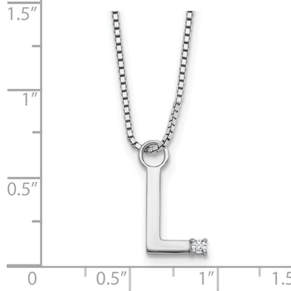 Sterling Silver Rhodium Plated White Ice .03 Diamond Initial L w/2in Ext. Necklace