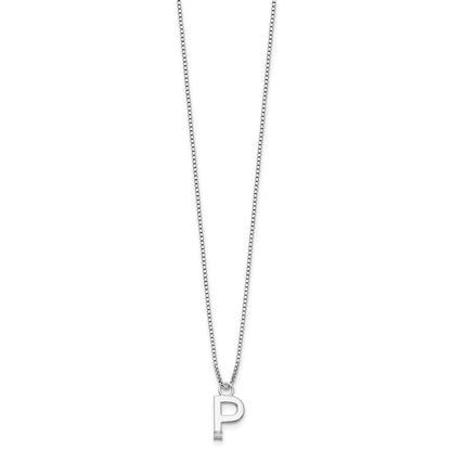 Sterling Silver Rhodium Plated White Ice .03 Diamond Initial P w/2in Ext. Necklace