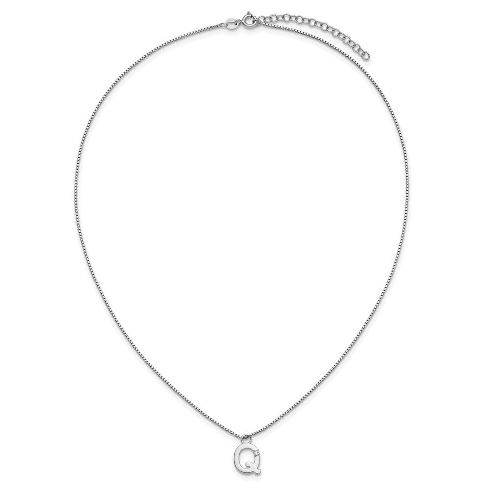 Sterling Silver Rhodium Plated White Ice .03 Diamond Initial Q w/2in Ext. Necklace