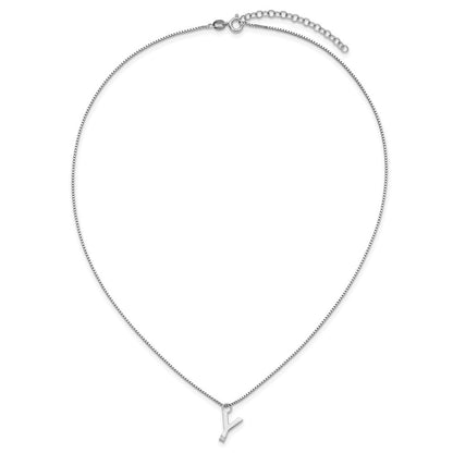 Sterling Silver Rhodium Plated White Ice .03 Diamond Initial Y w/2in Ext. Necklace
