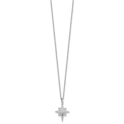 Sterling Silver Rhodium Plated White Ice .05 Diamond Star w/2in Ext Necklace