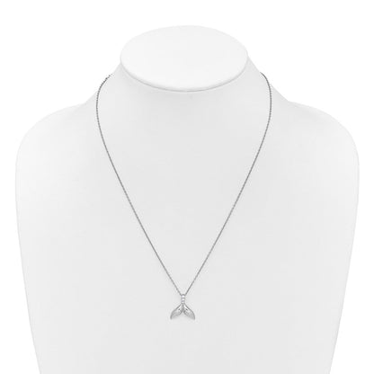 Sterling Silver Rhodium Plated White Ice .08 Diamond Whale Tail w/2in Ext. Necklace