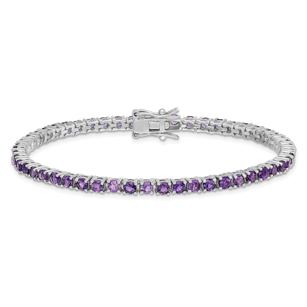 7 Inch Sterling Silver Rhodium-Plated Amethyst Bracelet