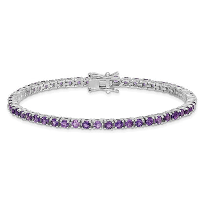 7 Inch Sterling Silver Rhodium-Plated Amethyst Bracelet