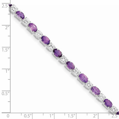 7 Inch Sterling Silver Rhodium-Plated Amethyst & Cz Bracelet