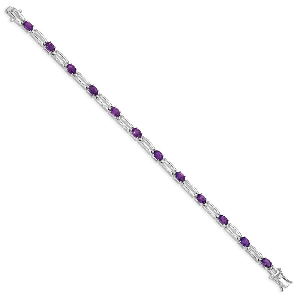 7 Inch Sterling Silver Rhodium-Plated Amethyst Bracelet