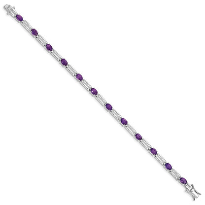 7 Inch Sterling Silver Rhodium-Plated Amethyst Bracelet