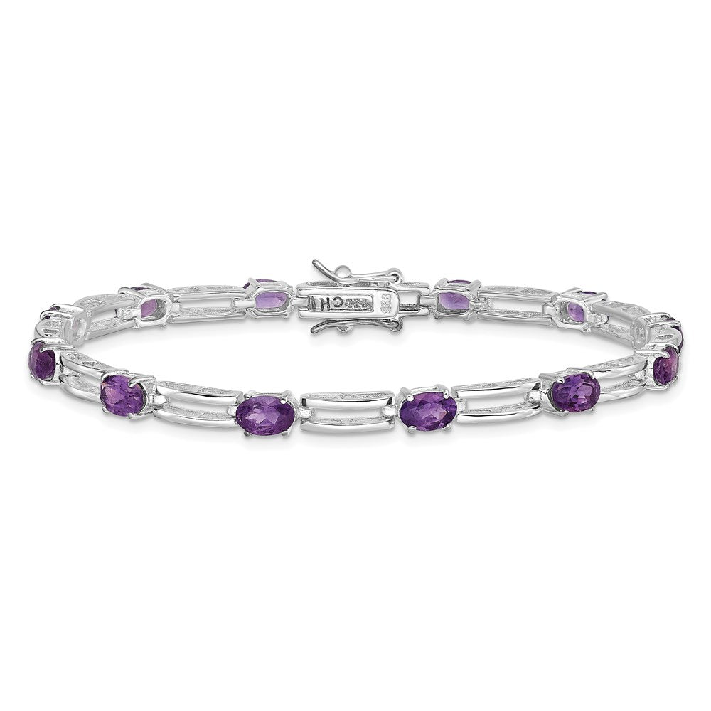 7 Inch Sterling Silver Rhodium-Plated Amethyst Bracelet