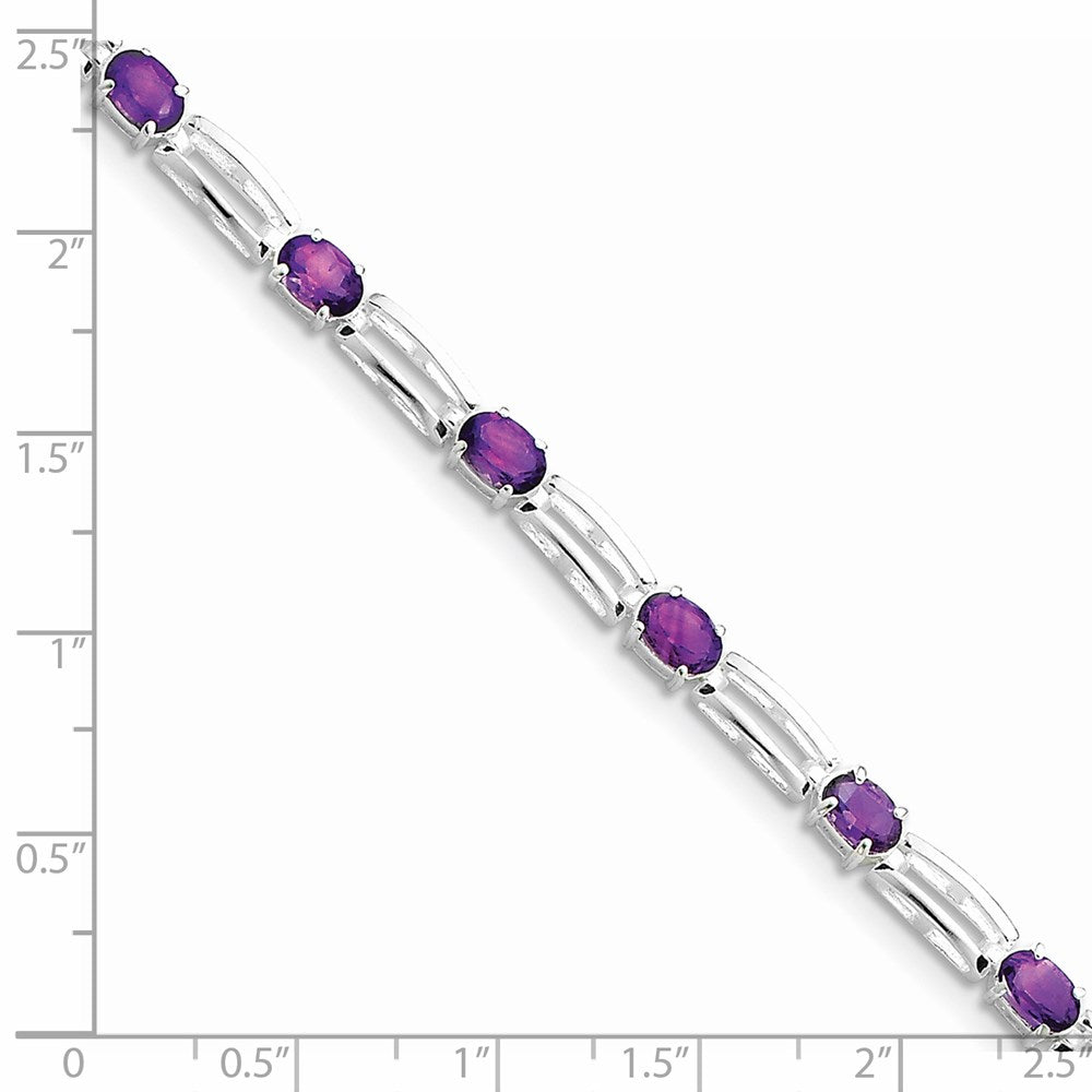 7 Inch Sterling Silver Rhodium-Plated Amethyst Bracelet