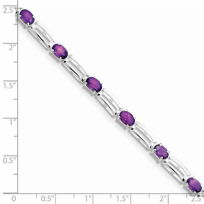 7 Inch Sterling Silver Rhodium-Plated Amethyst Bracelet