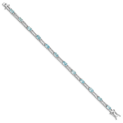 7 Inch Sterling Silver Rhodium-Plated Blue Topaz Bracelet