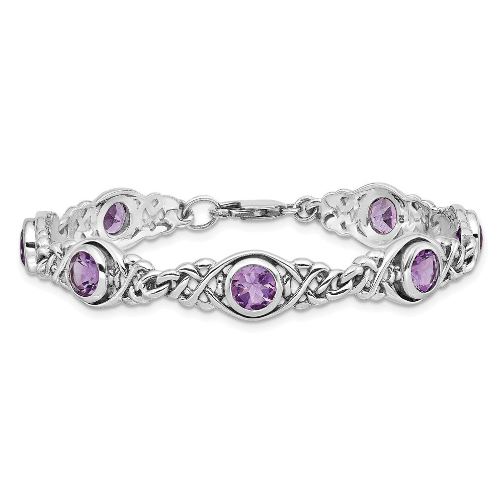 7.25 Inch Sterling Silver Rhodium-Plated Amethyst Bracelet