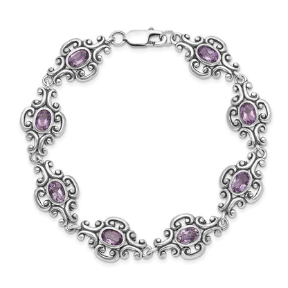 7.5 Inch Sterling Silver Rhodium-Plated Amethyst Bracelet