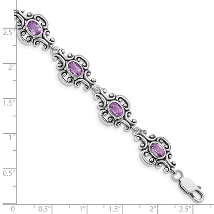 7.5 Inch Sterling Silver Rhodium-Plated Amethyst Bracelet