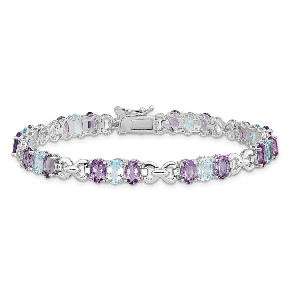 7.25 Inch Sterling Silver Rhodium-Plated Amethyst And Blue Topaz Bracelet