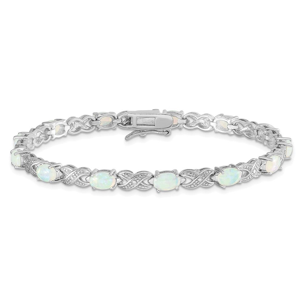 7.5 Inch Sterling Silver Rhodium Plated 7.5Inch Created Opal Xo Bracelet