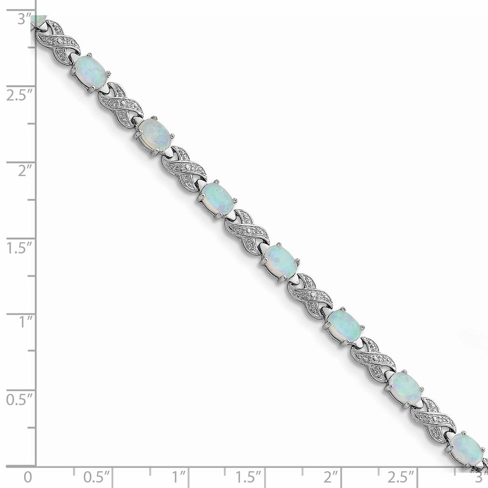 7.5 Inch Sterling Silver Rhodium Plated 7.5Inch Created Opal Xo Bracelet