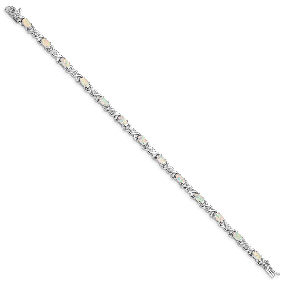 7.5 Inch Sterling Silver 7.5Inch Rhod-Plated White Created Opal And Cz Bracelet