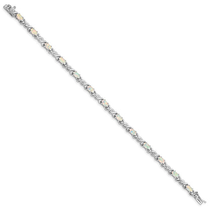 7.5 Inch Sterling Silver 7.5Inch Rhod-Plated White Created Opal And Cz Bracelet