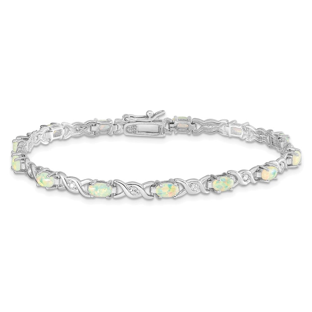 7.5 Inch Sterling Silver 7.5Inch Rhod-Plated White Created Opal And Cz Bracelet