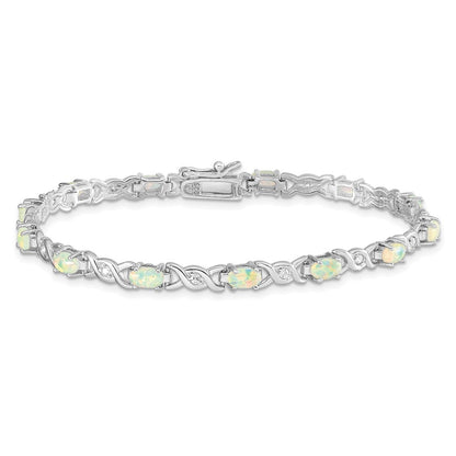 7.5 Inch Sterling Silver 7.5Inch Rhod-Plated White Created Opal And Cz Bracelet