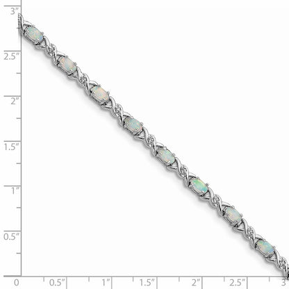 7.5 Inch Sterling Silver 7.5Inch Rhod-Plated White Created Opal And Cz Bracelet