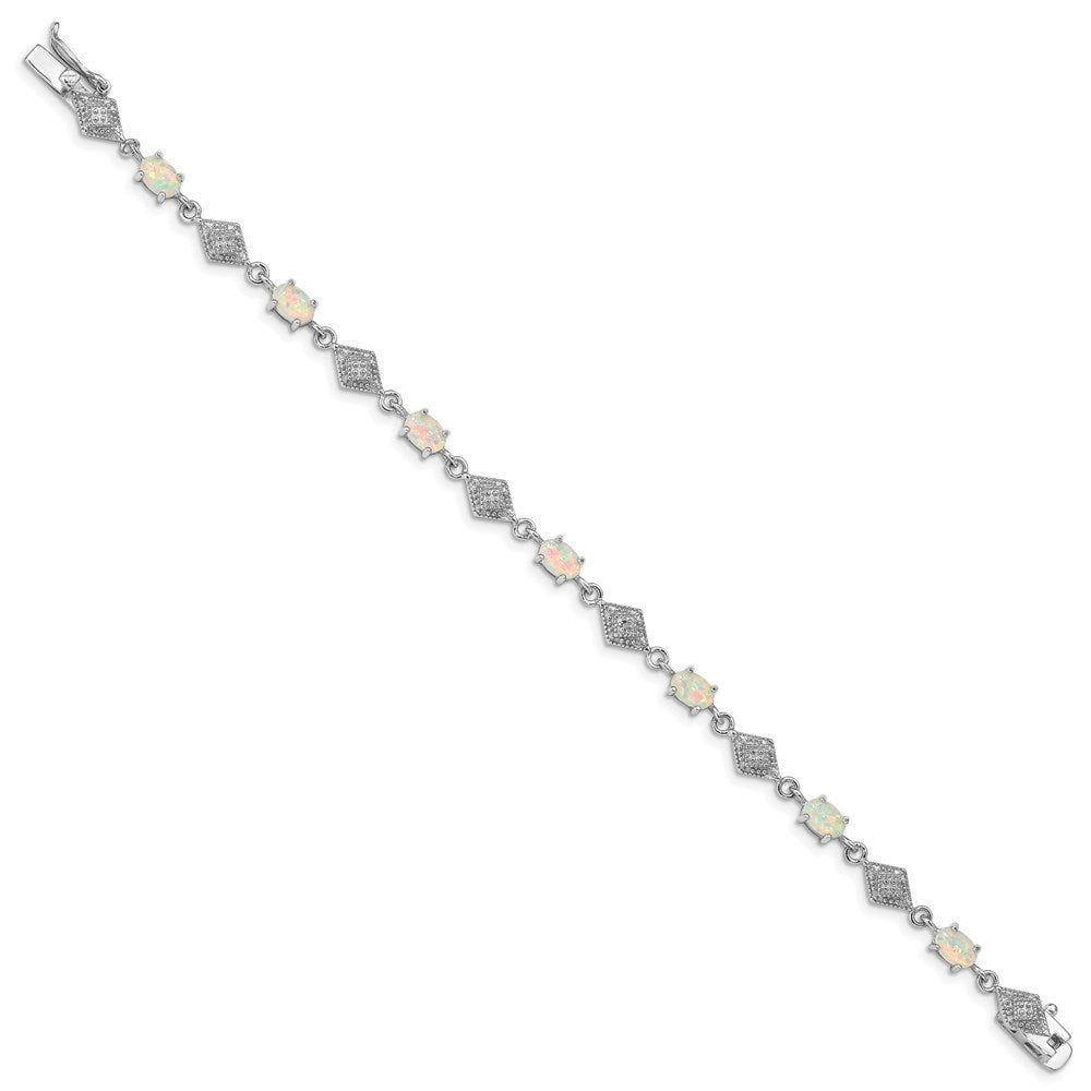 7 Inch Sterling Silver Rhodium-Plated White Created Opal And Cz Bracelet