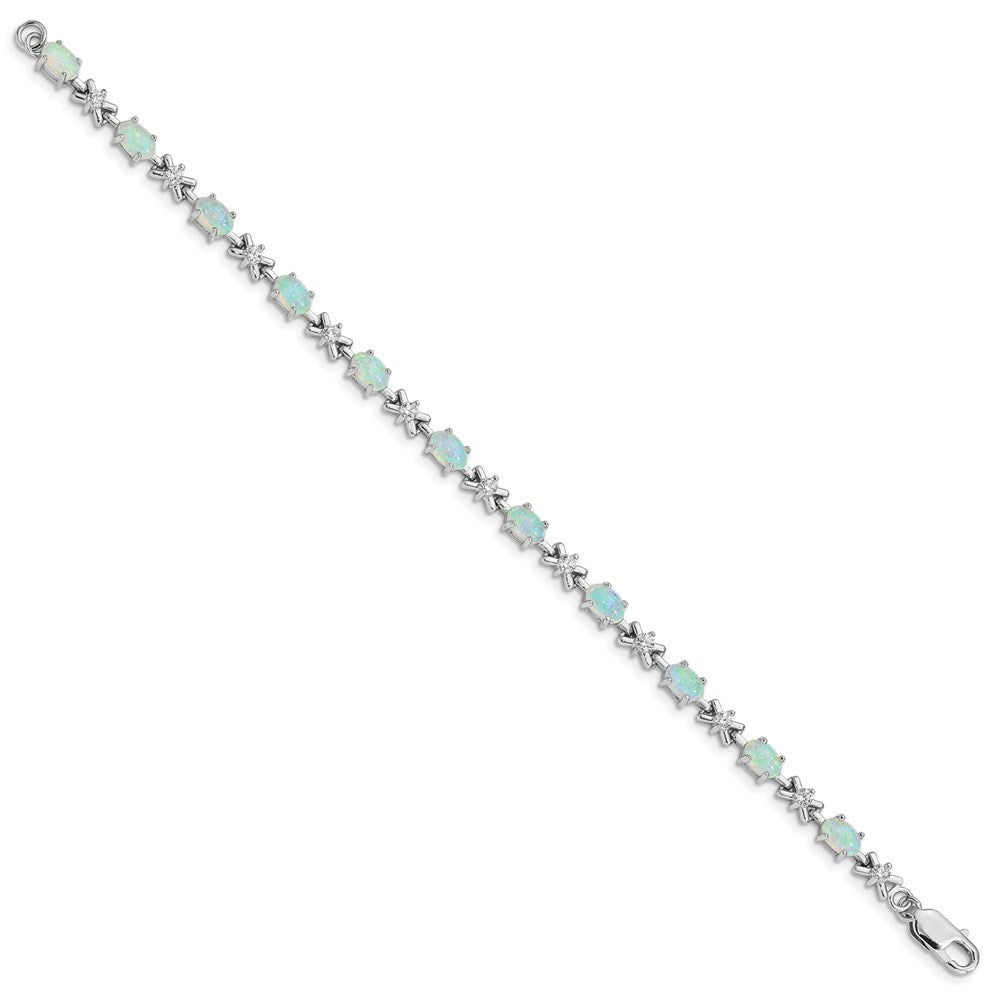 7 Inch Sterling Silver Rhodium Plated 7Inch Cz/Created Opal Xo Bracelet