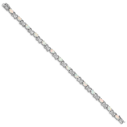 Sterling Silver Rhodium Plated 8.5 Inch Created Opal Xo Bracelet